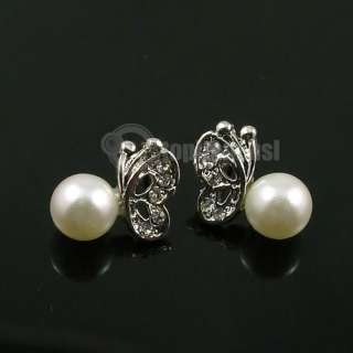 Lovely Rheinston Pearl Butterfly Wedding Stud Earrings  