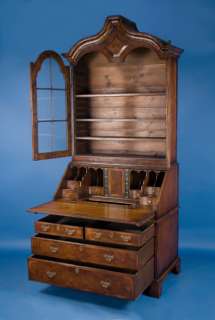 Antique Queen Anne Walnut Secretary Bookcase Bureau  