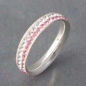 Dbl Rolls White Pink CZ Eternity Band S.Silver Ring 6.5  
