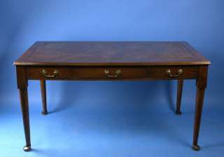 English Antique Style Oak & Brown Leather Writing Desk