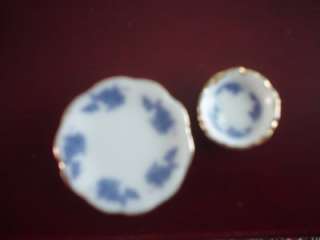 Miniature China Dishes Antique Style Dinnerware Blue Transfer Ware 
