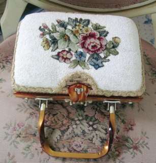   /FLORAL PETITPOINT w LUCITE Frame & Handle VINTAGE Handbag/Purse~EXCL