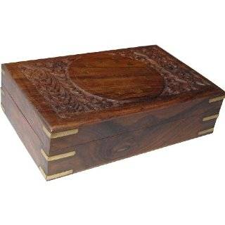 Wooden Jewelry Boxes for Women Hand Engraving Brass Inlay 