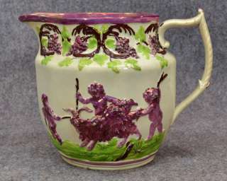 antique cream ware Staffordshire pink luster 1820s pitcher jug large 