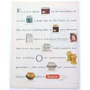 1954 Ronson Lighters Gene Tierney Print Ad (3155)