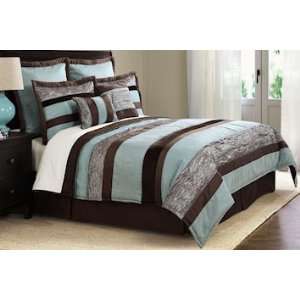  Aqua Chocolate Suede Stripe King Comforter Set with 4 