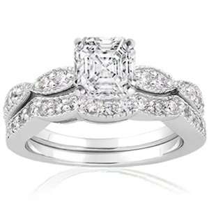 25 Ct Asscher Cut Diamond Wedding Rings Set 14K CUTEXCELLENT WHITE 