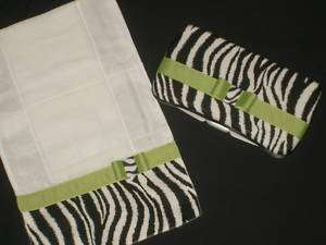 ZEBRA Lime Green Baby wipe Case and Zebra Burp Cloth  