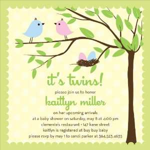 Bird Tree Egg Boy Girl Twins Baby Shower Invitations 
