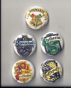 5x HARRY POTTER House Crest buttons badges. Hogwarts  