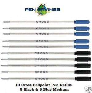 10 CROSS Ballpoint pen Refills * BLUE & BLACK MEDIUM *  