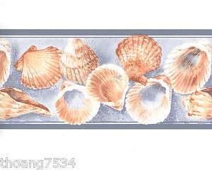 Blue Sea Shell Seashell Bathroom Wall paper Border EH99900  