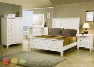 Sandy Beach Tropical White King Panel Bed 5 Pc Bedroom Furniture Set 