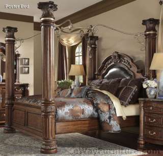   King Poster Canopy Bedroom Set Master Bedroom Furniture Leather Wood