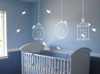 Bird Cages with 10 birds Wall Decal Deco Art Sticker Mural  
