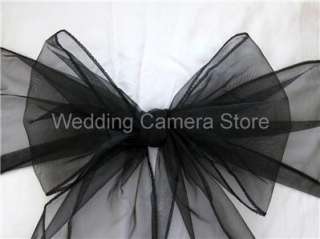 50 BLACK Organza Sash Chair Covers Bows Wedding Sashes  