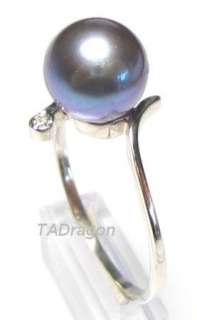 gorgeous genuine top quality black pearl and diamond ring in