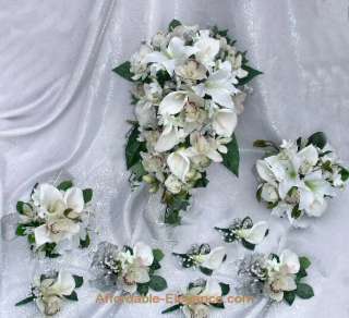 White Orchids Calla Lily Bridal Bouquets WEDDING SET  