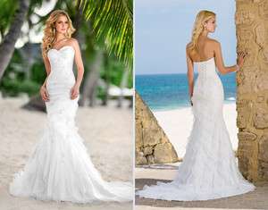  Tiers Beach Lace up Mermaid Wedding Dresses Bridal Gown Custom  