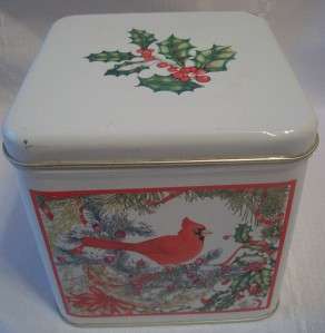 Pretty Cardinal w/Holly Leaves & Berries on White Festive Collectible 