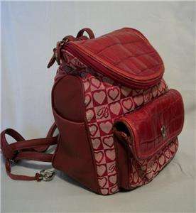 BRIGHTON JULIA Red Leather & Hearts Signature Canvas Backpack 