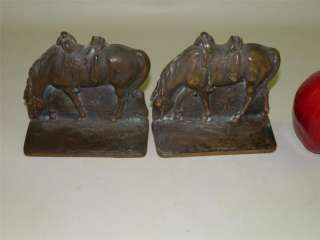 ANTIQUE WESTERN HORSE SOLID BRONZE BOOKENDS  