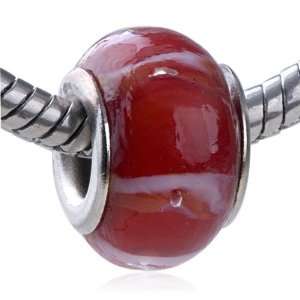   Glass Bead White And Red Stripe Beads Fit Pandora Bead Charm Bracelet