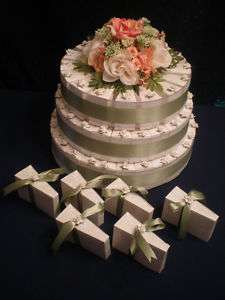 72 WHITE FAVOR BOXES wedding cake &flower centerpiece  