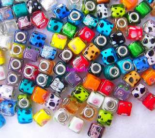 wholesale 50pcs square glass beads fit European chain  