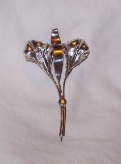 STERLING CALLA LILY FLOWER PIN BROOCH MARKED STERLING 3 1/4 L X 2 W 