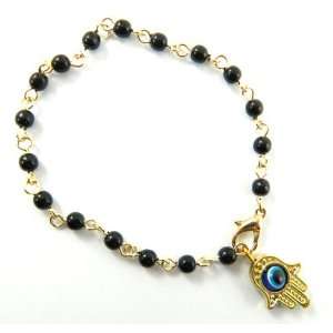  Unique Hamsa Hand Kabbalah Black Glass Beads Bracelet Evil 