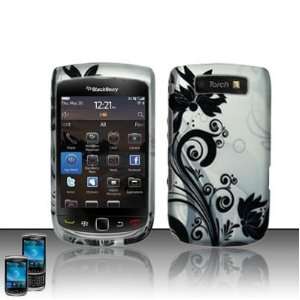 For Blackberry Torch 9800 (AT&T) Rubberized Design Cover Black Vines 