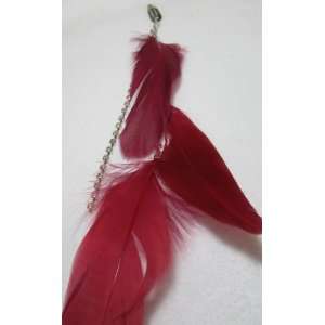   Red Feather Hair Extension with Rhinestone Crytsals 