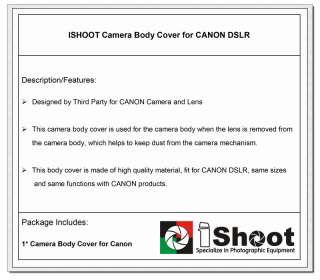Camera Body Cap for Canon EOS 50D 40D 30D 20D 10D 7D +