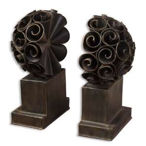   Inch Karika Bookends Set/2 Heavily Golden Bronze