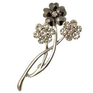  Acosta Brooches   Hematite Hearts & Clear Crystal   Floral 
