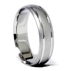 Double Inaly Brushed Solid White Gold Mens Wedding Ring Sandblast Band 