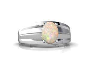    Opal Mens Mens Ring 14K White Gold Genuine Oval