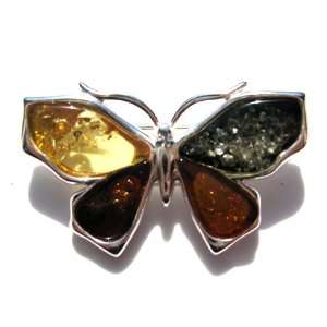   Amber and Sterling Silver Butterfly Pin Ian and Valeri Co. Jewelry