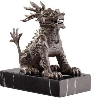 Cast Iron Small Asian Chinese Foo Dog Desktop Sculpture Statue 