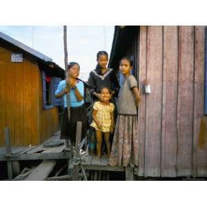 Girls Standing by Their House, Floating Fishing Village of Chong Kneas 