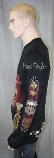 Christian Audigier Skull Crown Stones T Shirt long sleeve Black XL 
