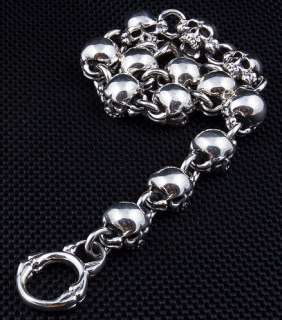 CHUNKY FAT SKULL 925 SOLID STERLING SILVER MENS CHAIN BRACELET 8 
