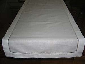   NEW White Hemstitch 100% Linen Table Runner Cloth Dresser Piano Cover