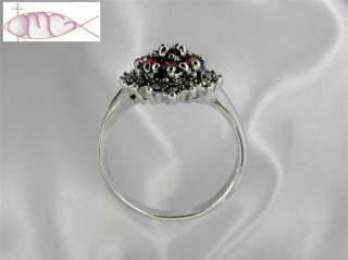Sterling Silver Garnet Floral Cluster Ring size 8 9 10  