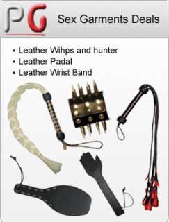   garments leather floggers/whips, wrist bands, padals, leather hunter