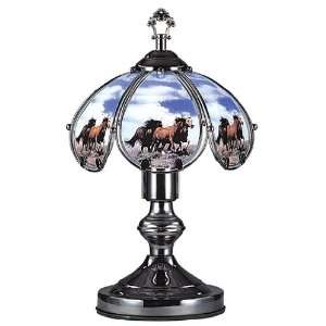   Glass Wild Horses Theme Black Chrome Base Touch Lamp