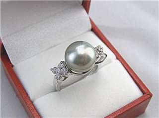 South Pacific Grey Pearl 11mm & Diamond Ring .57ct 14k H I SI2 SI3 