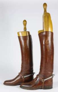 Antique Custom Made English Military Riding Boots w Spurs & Wooden 