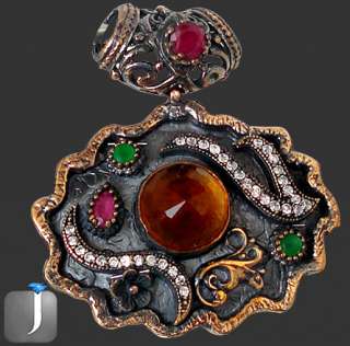   HONEY CITRINE ROUND RED RUBY EMERALD 925 STERLING SILVER PENDANT N7337